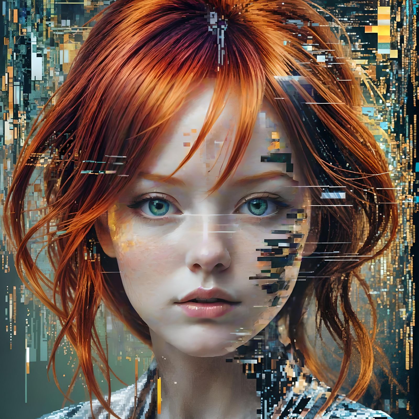 Glitch Art Portrait of a Redhead