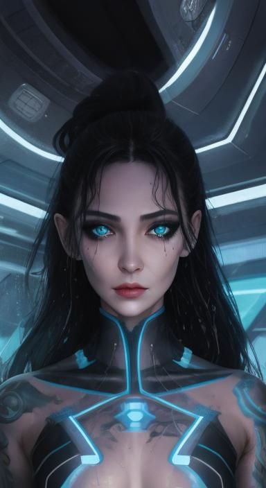 Tron Girl on Spaceship in Hyperrealistic Style