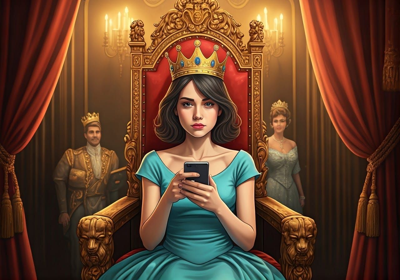 A Relaxed Young Princess in a Throne, Surrounded by Royalty