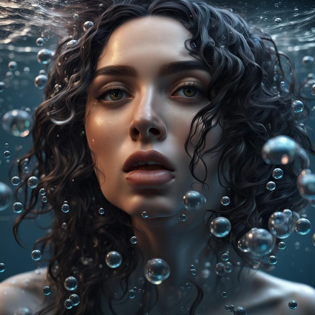 Surreal Face Emerges from Water, Detailed Fantasy Art