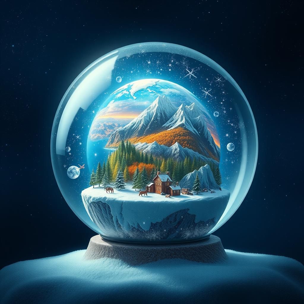 Miniature Earth Inside a Luminous Snow Globe