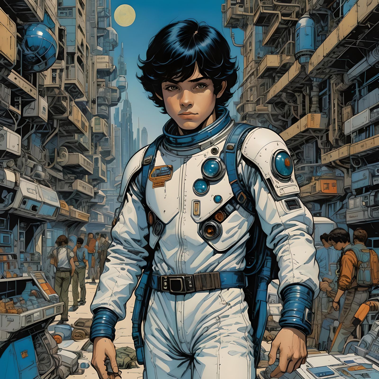 Teen in Retro Sci-Fi City, Barry Windsor-Smith Style