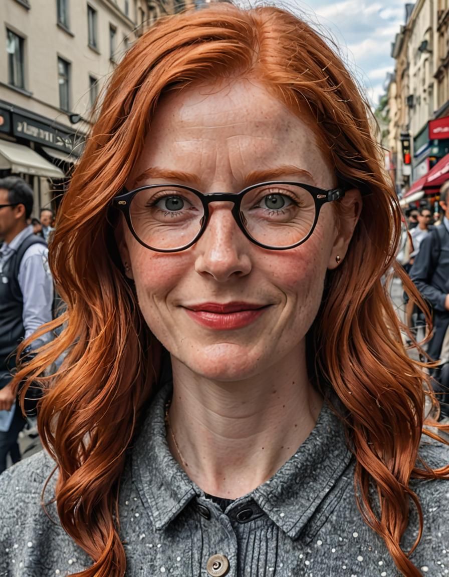 Red-Haired Woman Asks About Her Glasses