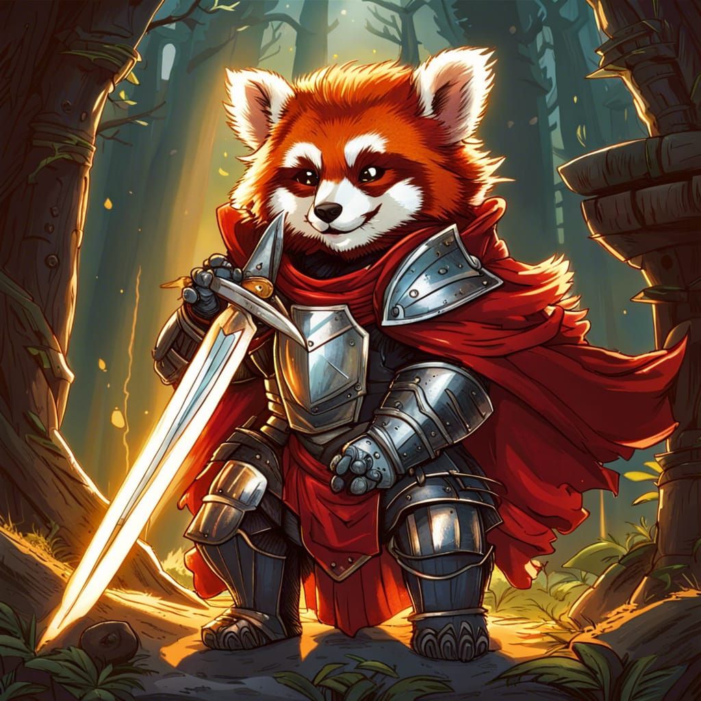 Red Panda Knight in Gothic Cottagecore Style