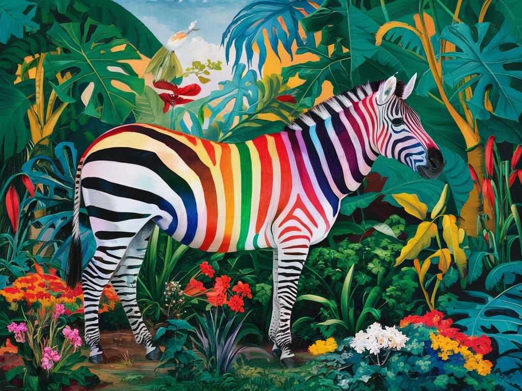 Vibrant Zebra in a Lush Jungle Scene
