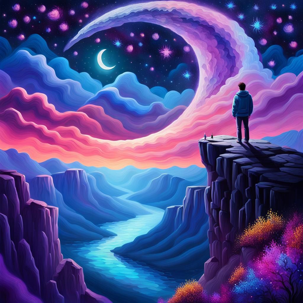 Cosmic Dreamscape: Vibrant Starry Night Oil Painting
