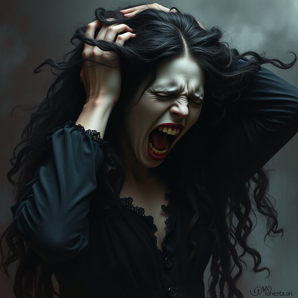 Gothic Woman's Anguish: An Expressionist Matte Painting