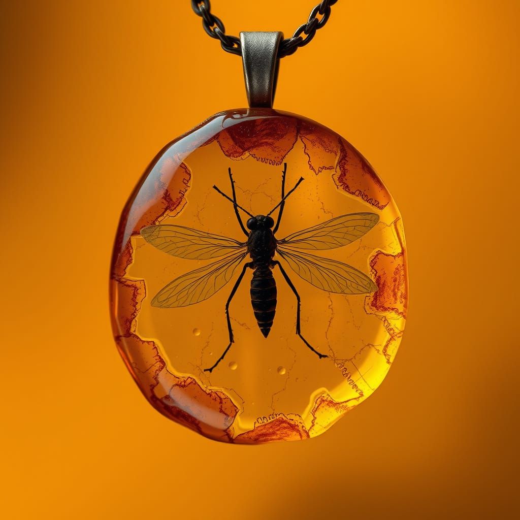 Fossilized Amber Pendant with Mosquito, 3D Render