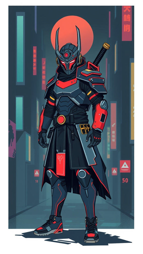 Cyberpunk Ronin in Dystopian Cityscape: Anime Key Visuals