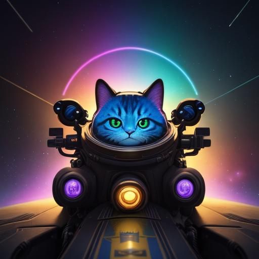 Space Kitten Zooms Through Solar System in Digital Art
