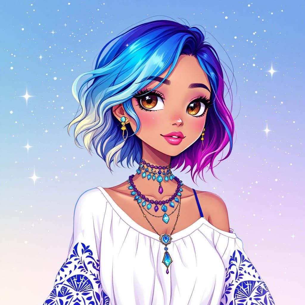 Ethereal Goddess with Vibrant, Ombre Hair in Whimsical Dream...