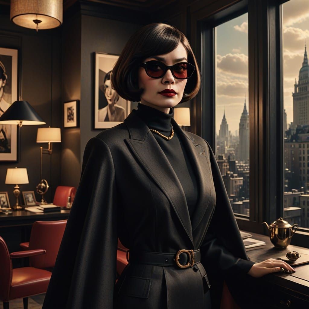 Edna Mode in High-Fashion Studio, Defying Capes