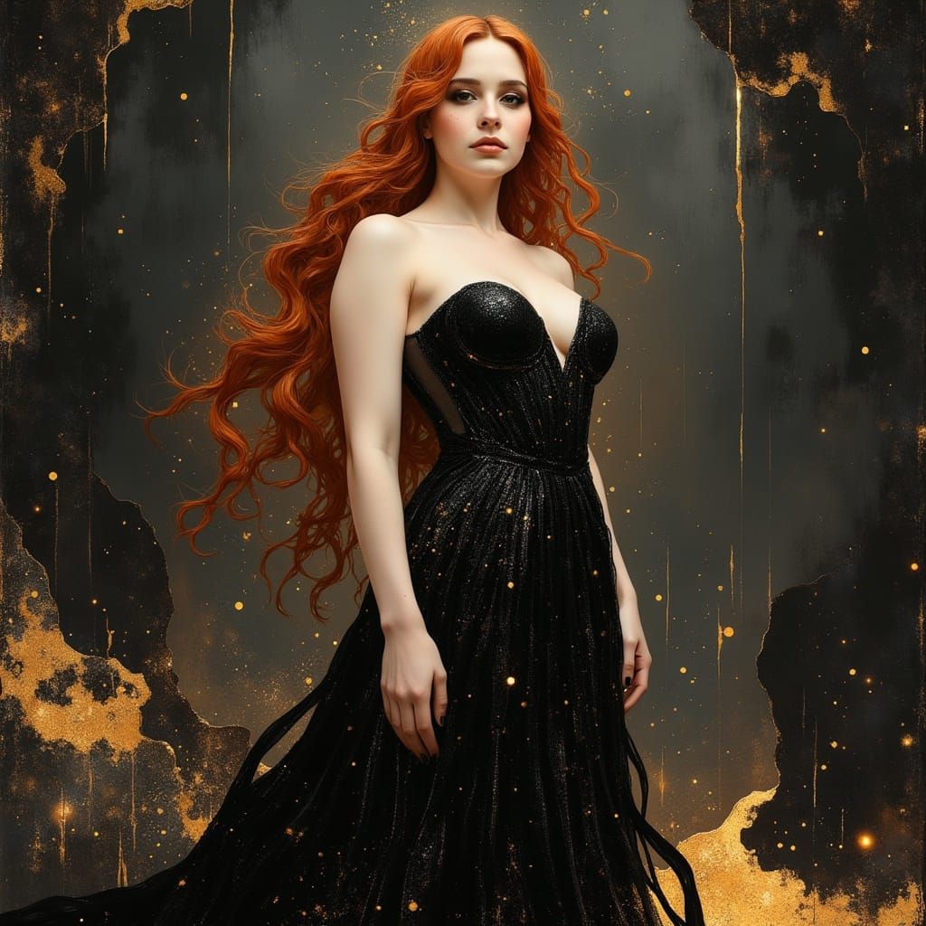 Ethereal Vampiress Queen in Futuristic Night Sky Gown