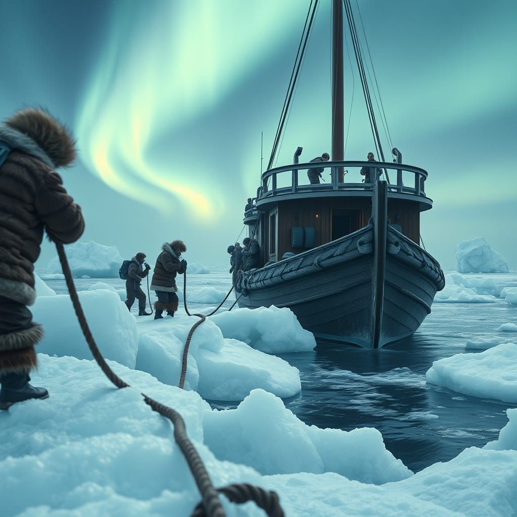 Russian Arctic Exploration Vessel Navigating Icy Waters