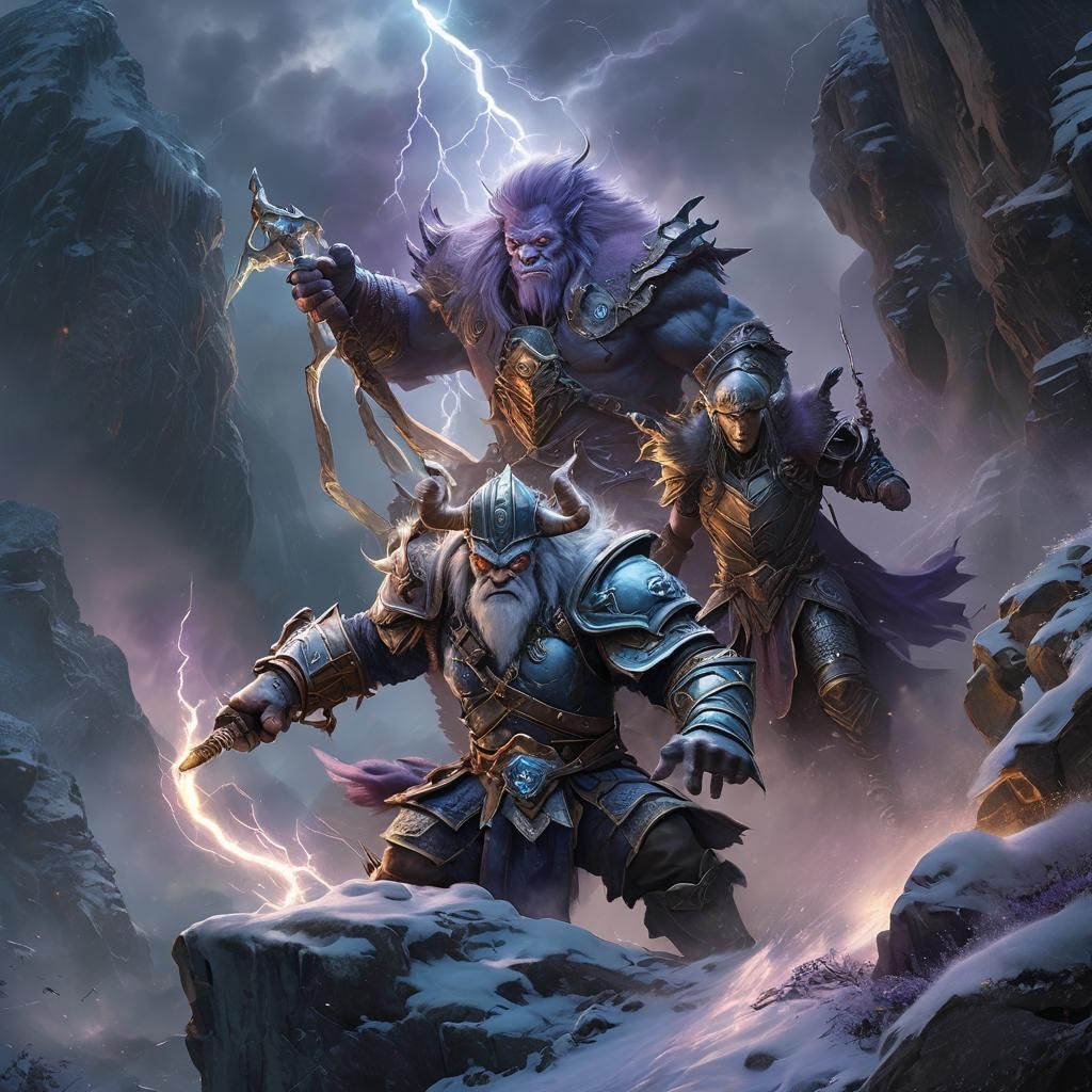 Ethereal Fantasy Battle on an Icy Cliff
