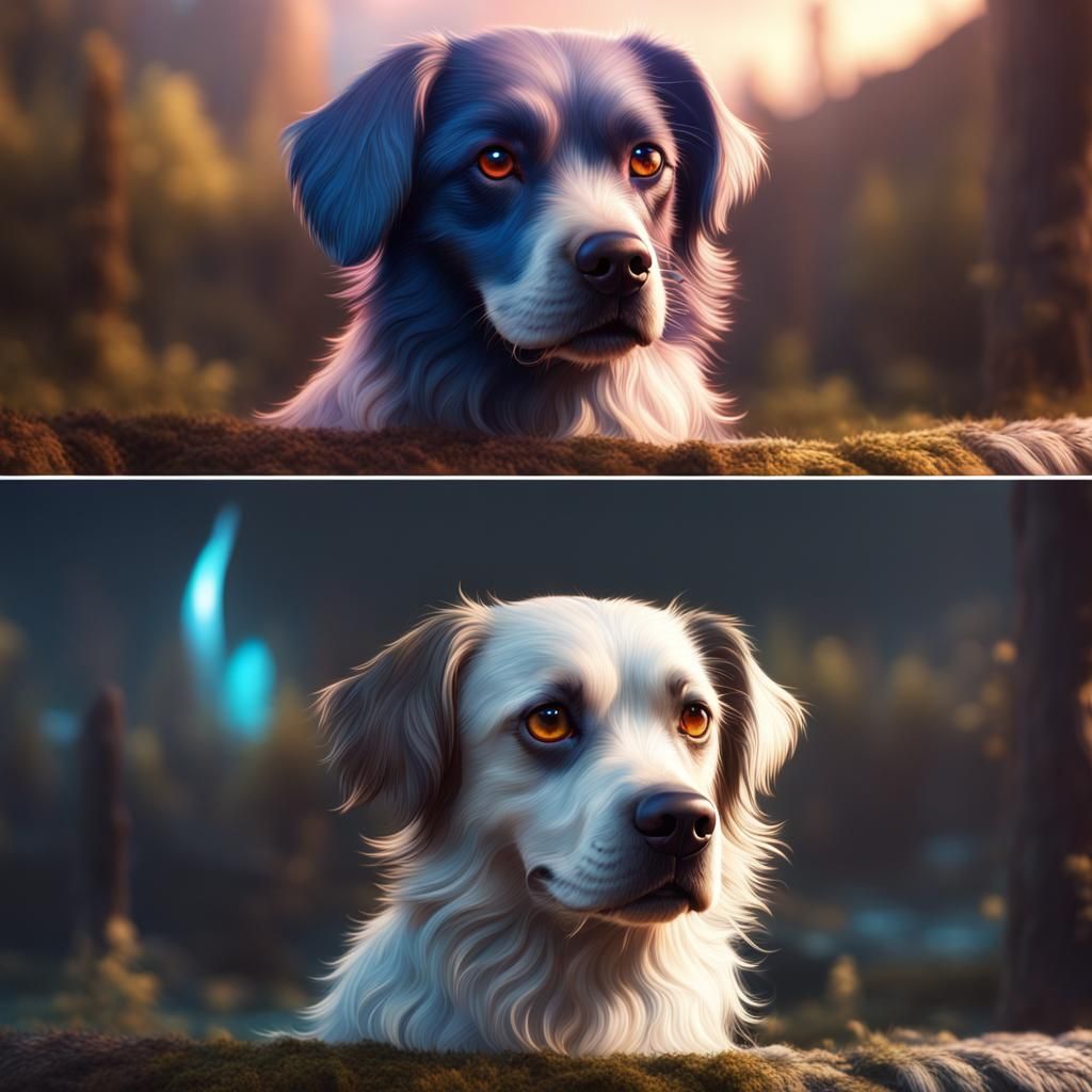 Dog with Heterochromia: Detailed Matte Painting