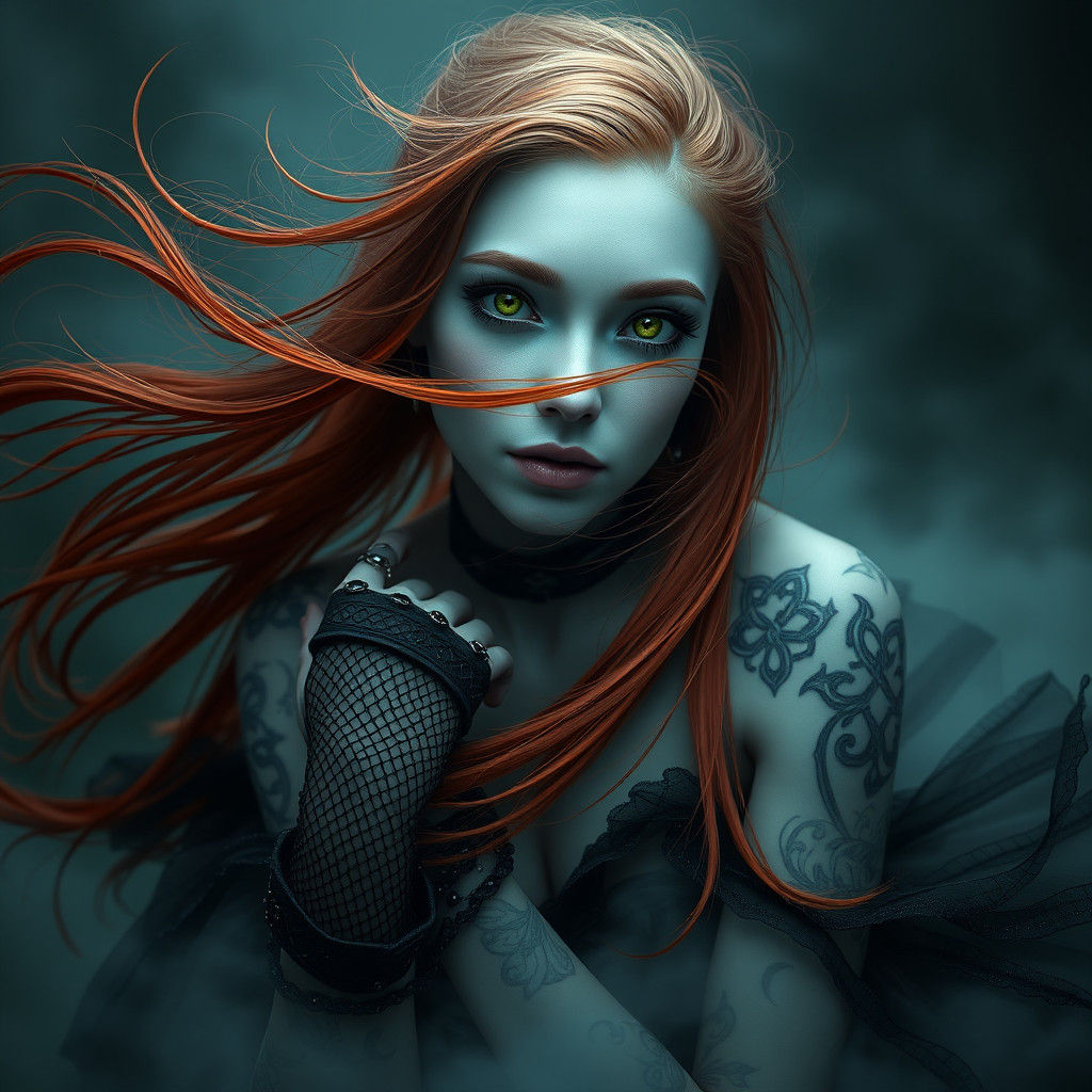 Ethereal Goth Punk Woman in Mystical Realm