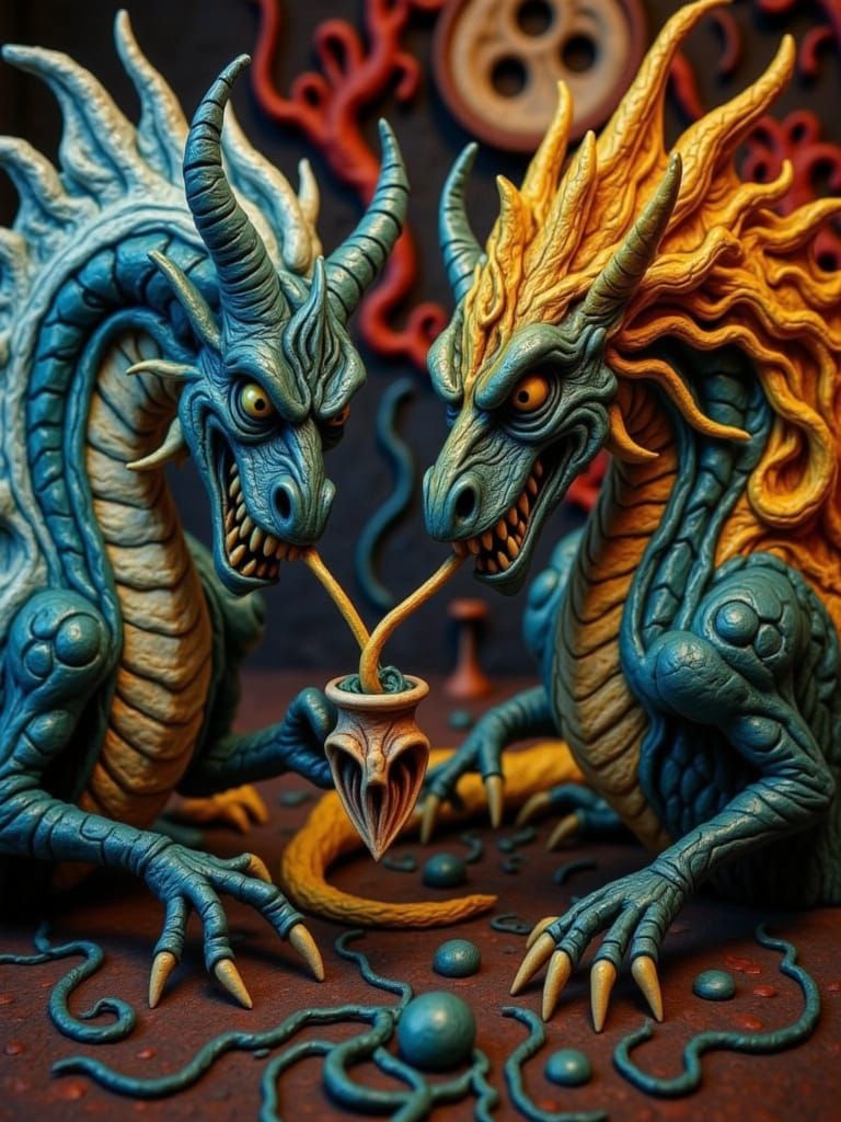 Dragons Enjoying Drinks at a Mystical Bar