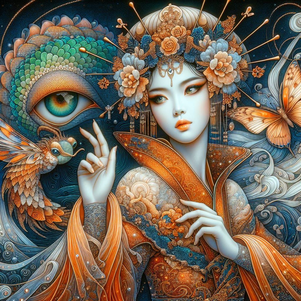 Opulent Japanese Woman in Art Deco Style