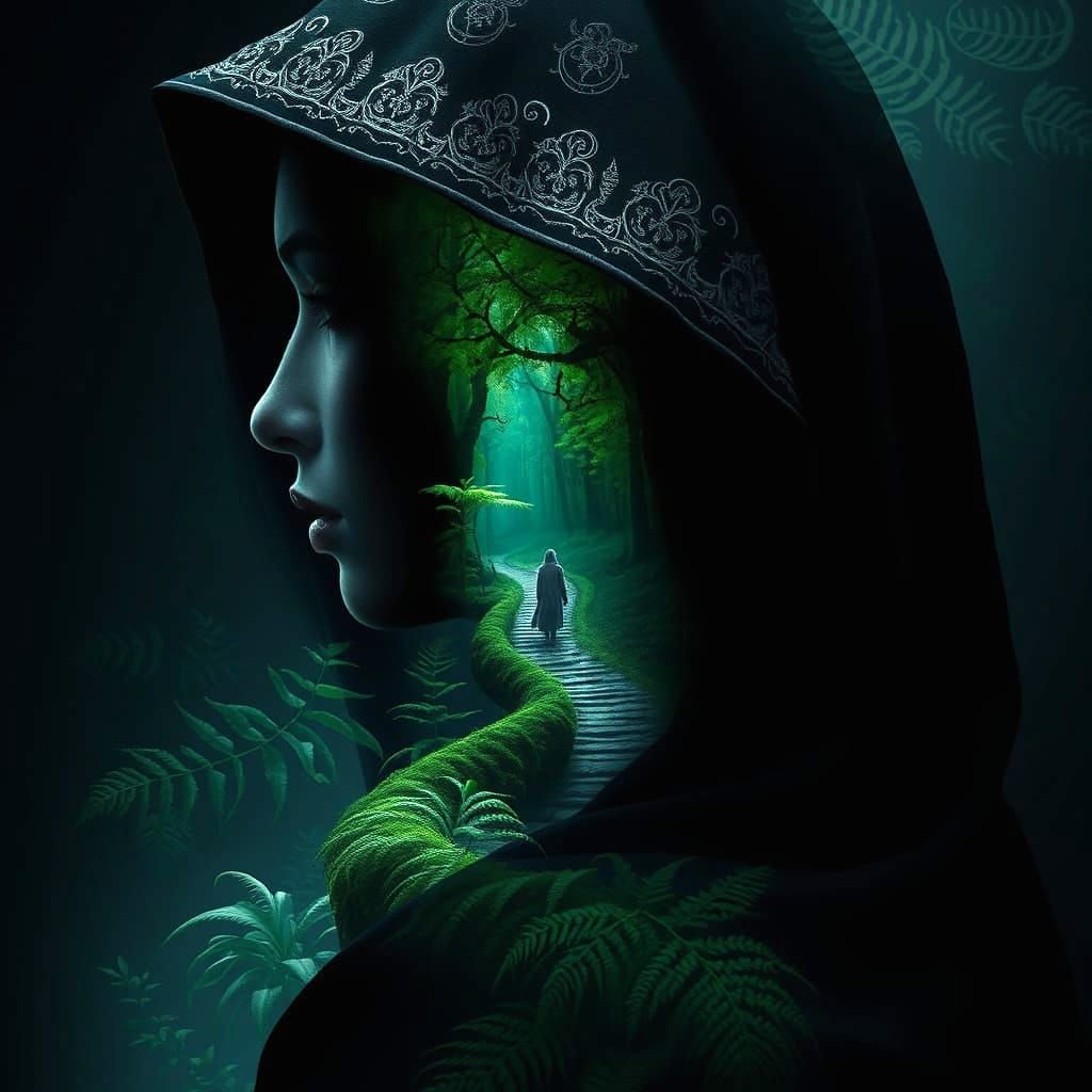 A captivating silhouette of a woman's profile, enveloped in ...