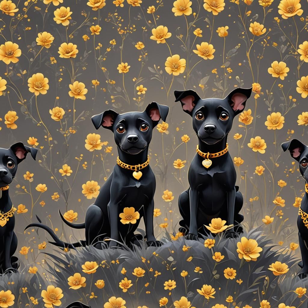 Smiling Black Hairless Dogs in Disney-Pixar Style