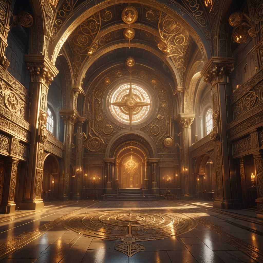 Epic Fantasy Arcane Halls with Magical Beings