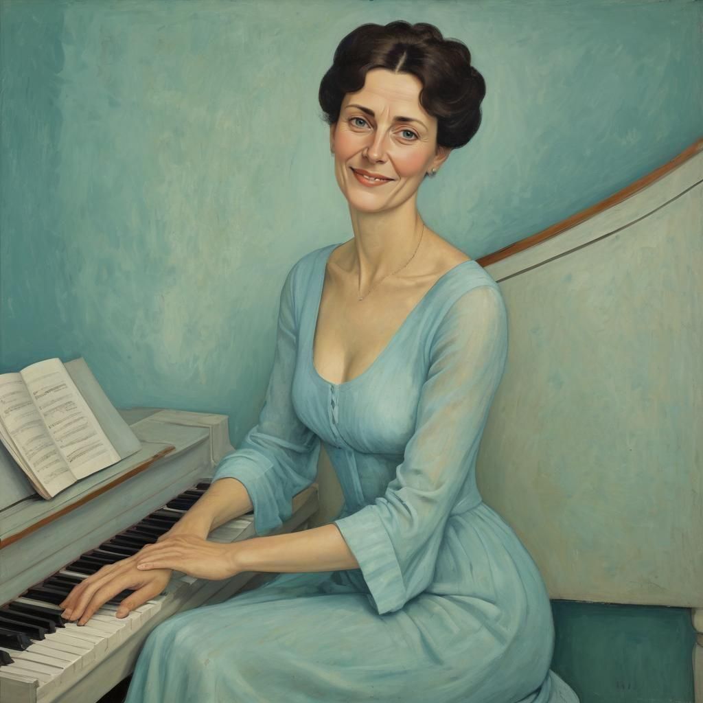 Elegant Woman at Piano in Modigliani Style