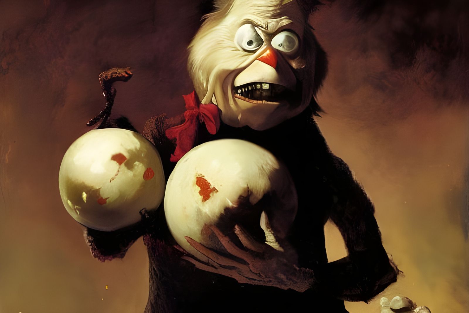 Grinch Devouring Christmas Balls, Dark Fantasy Art
