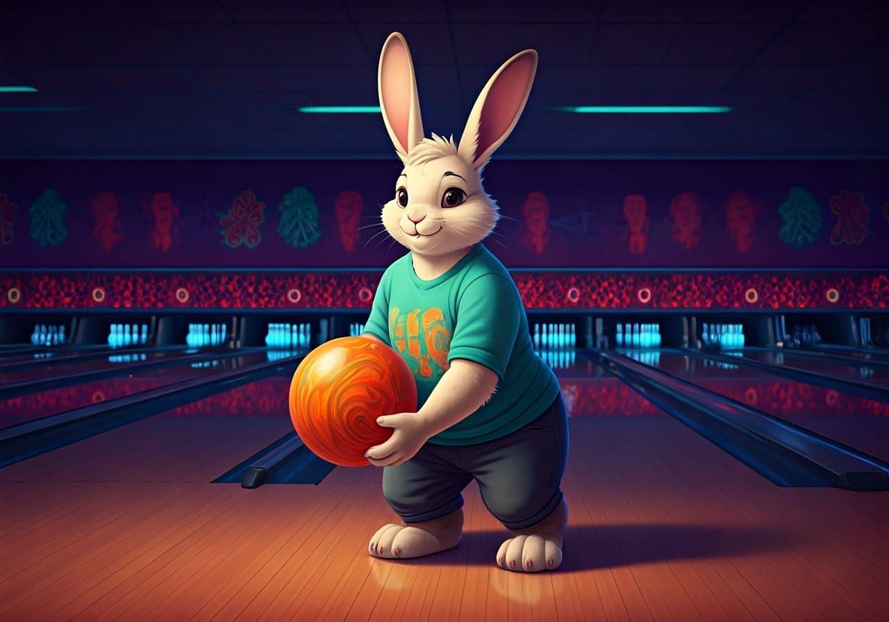 Anthro Rabbit Strikes at Retro Bowling Alley