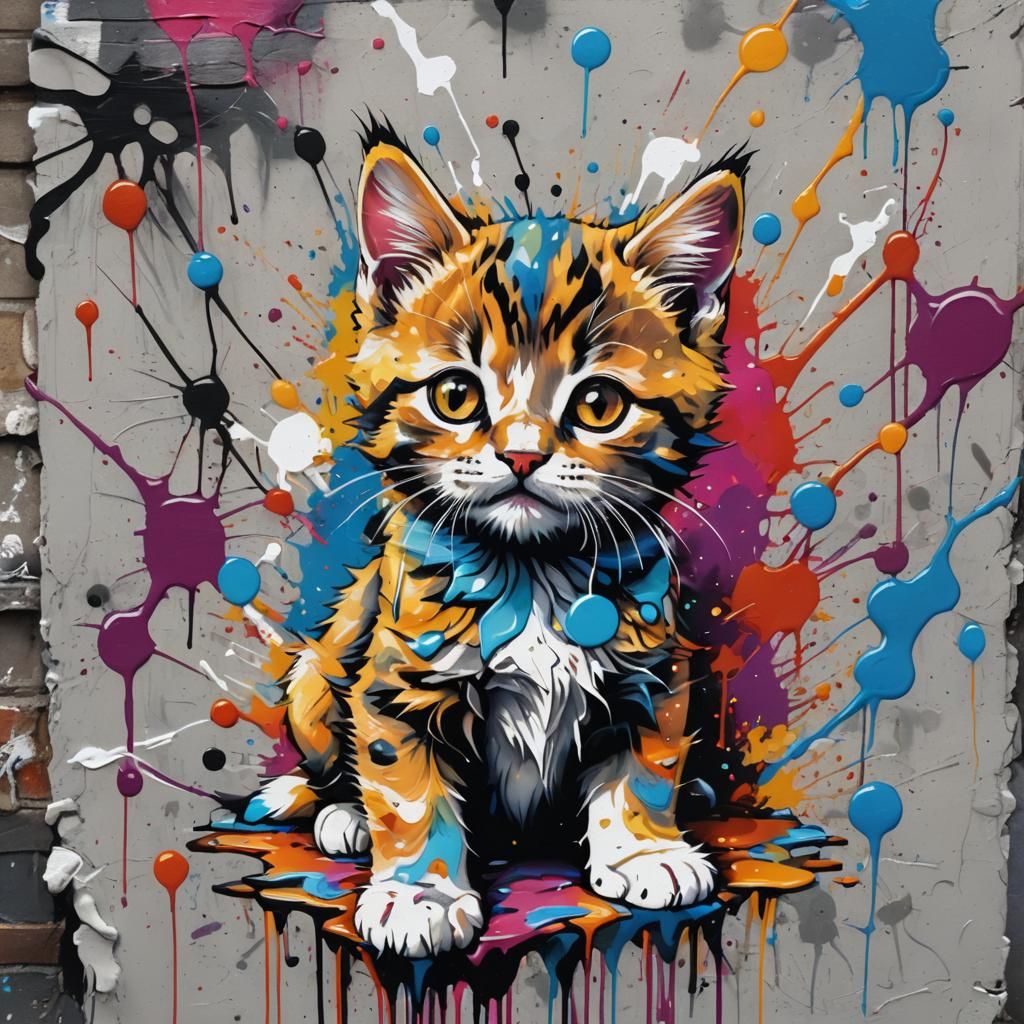 Colorful Kitten Graffiti Art: Ultra Detailed