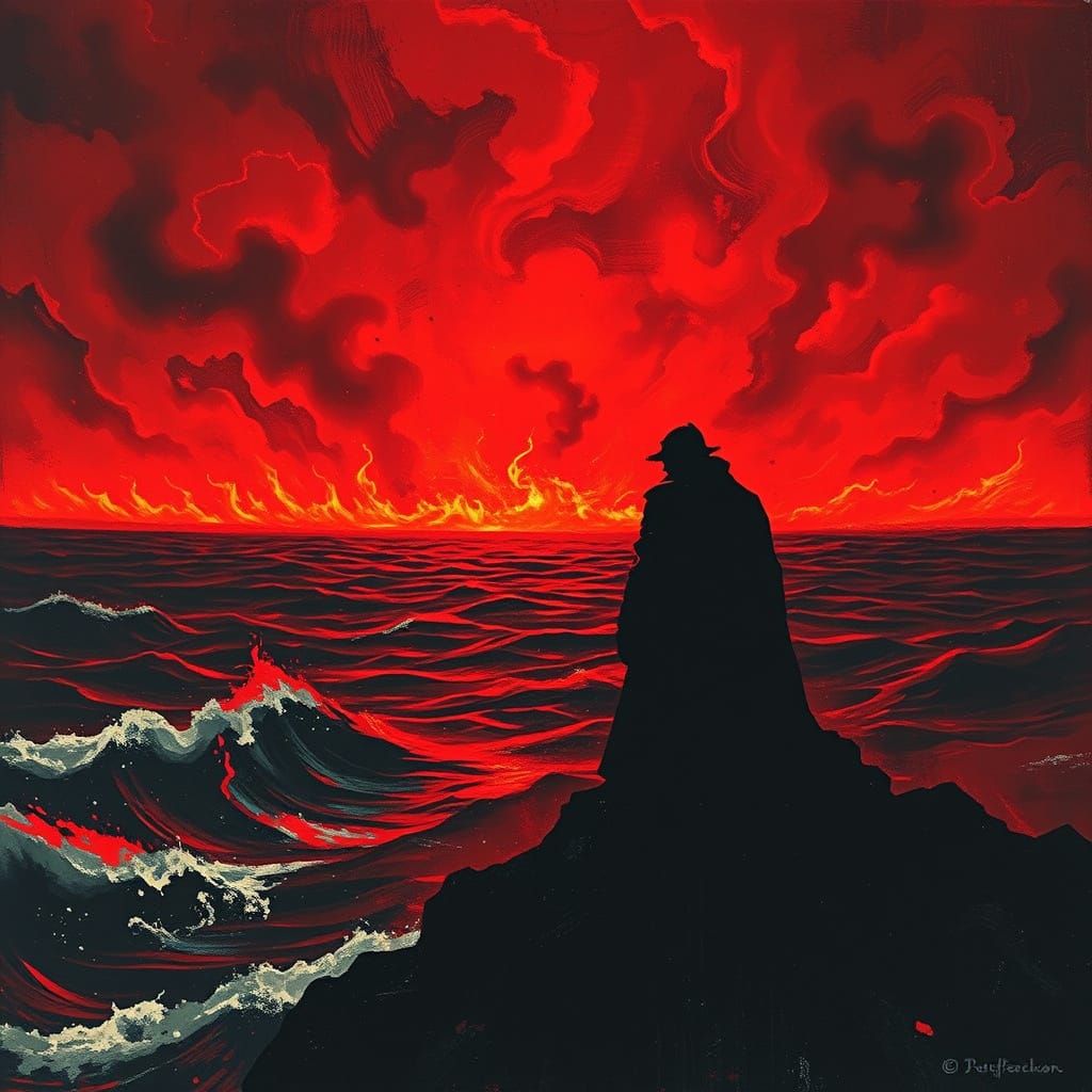 Dramatic Silhouette in a Fiery Landscape