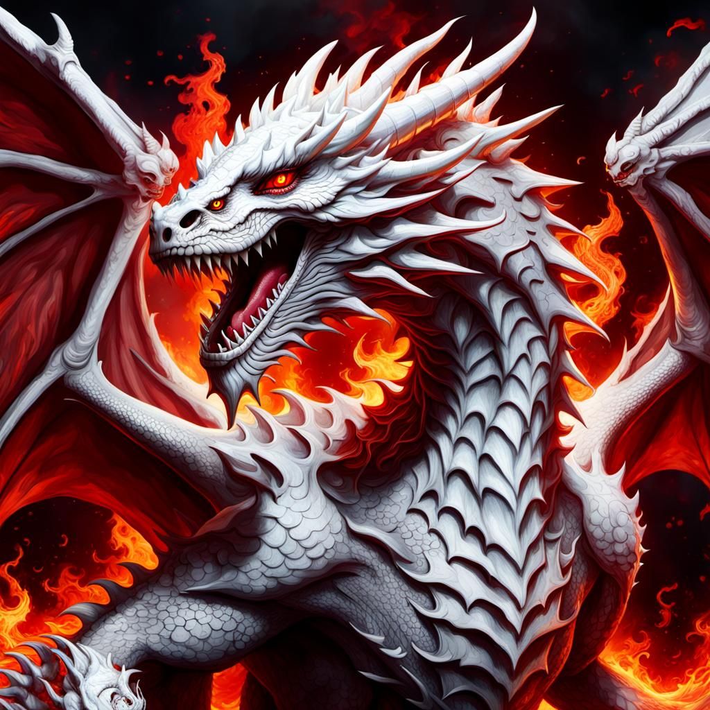 White Dragon Portrait in Hell, Hyperrealistic Matte Painting