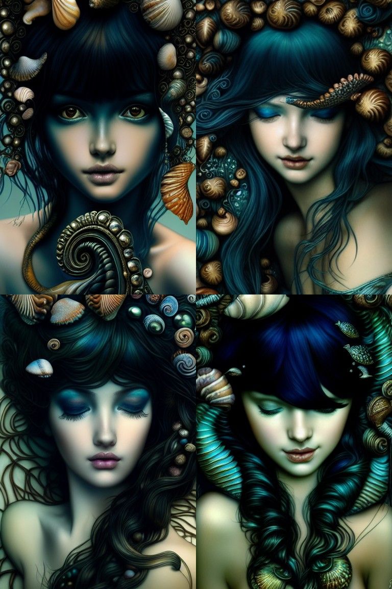 Detailed Mermaid with Seashells: Digital Illustration