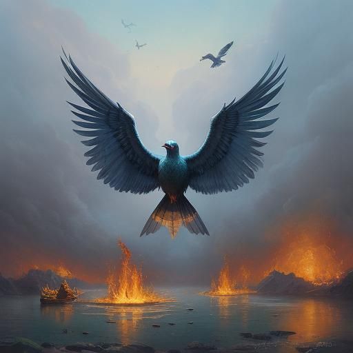 Fiery Bird in Cosmic Astral Illustration