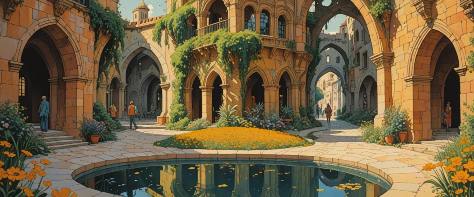 Fantasy Architecture in Watercolor Gouache Style