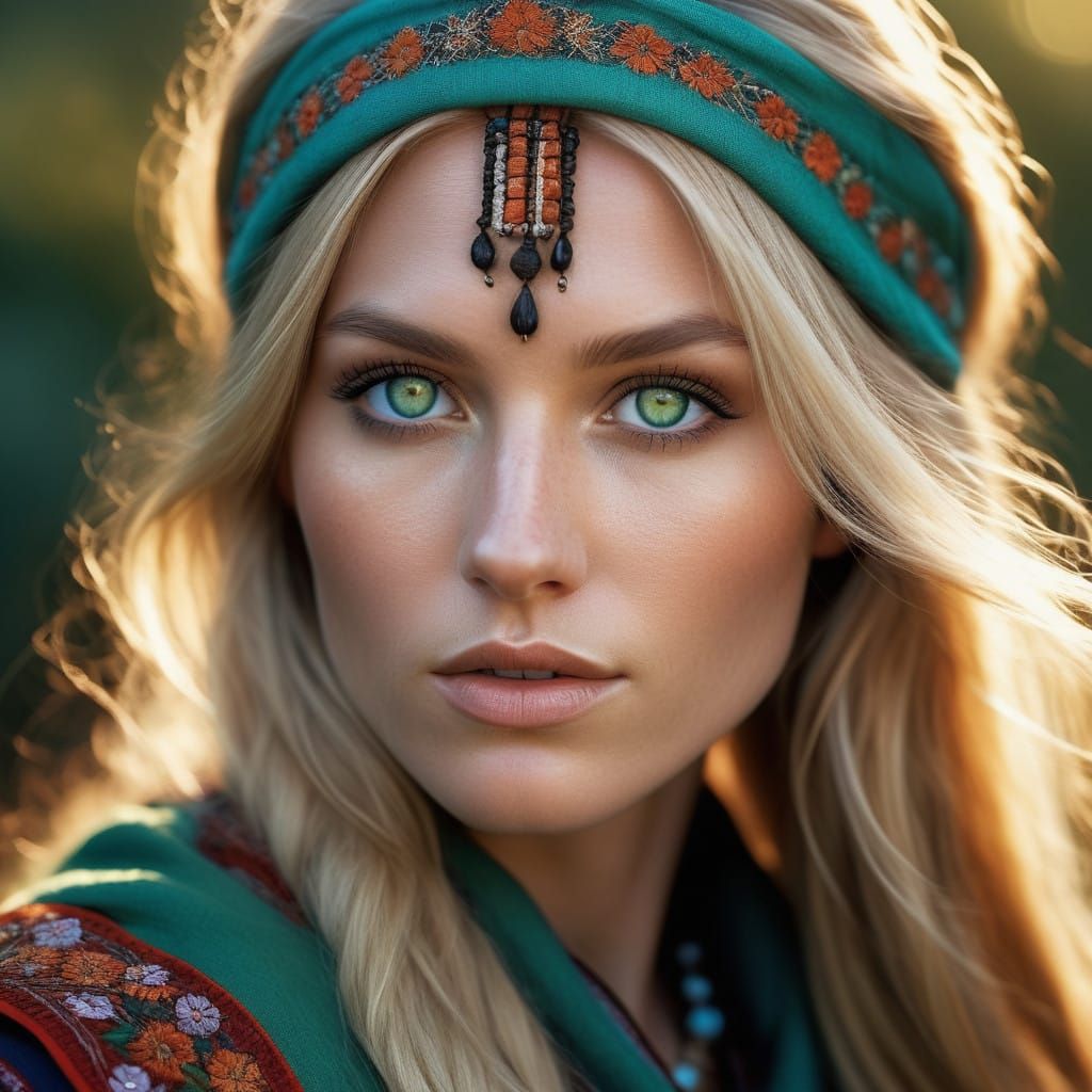 Fierce Norwegian Goddess in Traditional Dress
