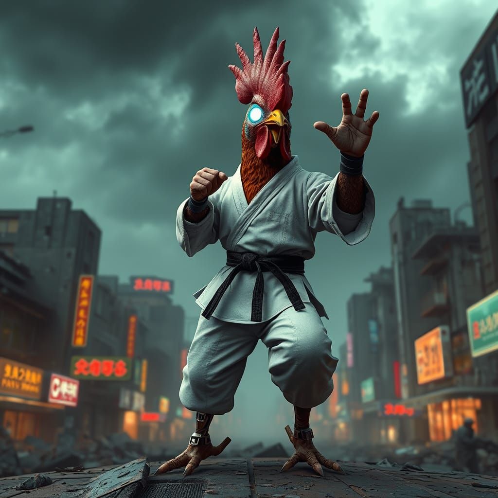 Dreadpunk Karate Chicken with Cybernetic Enhancements