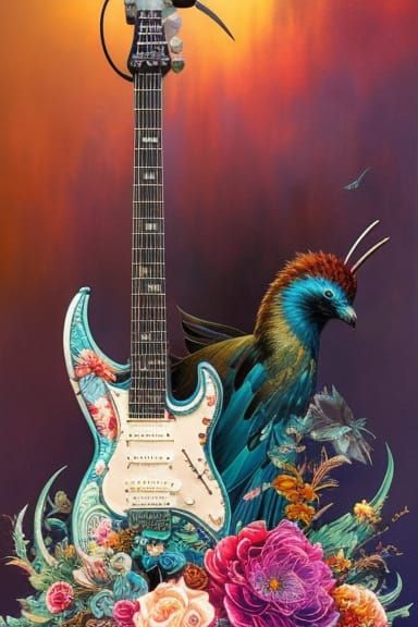 Steampunk Guitar Explosion in Art Nouveau Style