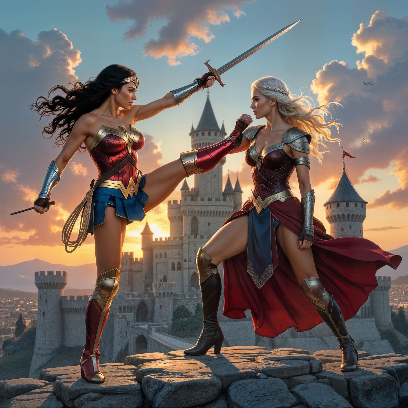 Wonder Woman Kicks Over Daenerys on Castle