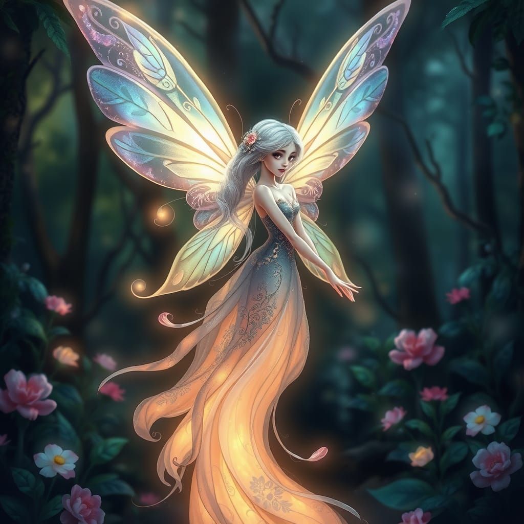 Lumine Fairy with Iridescent Wings in Lush Glade