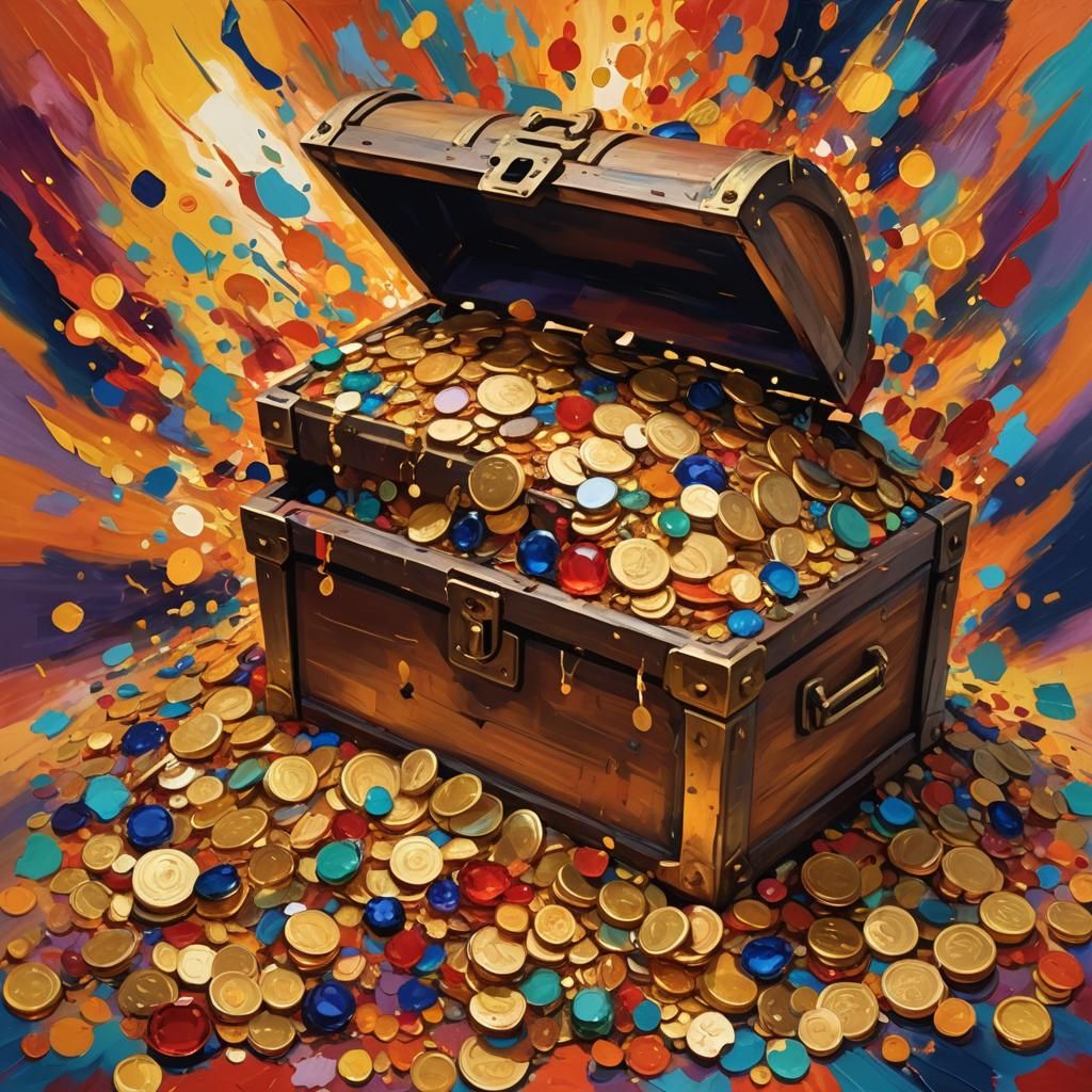 Treasure Chest Overflowing with Jewels in Fauvism Style