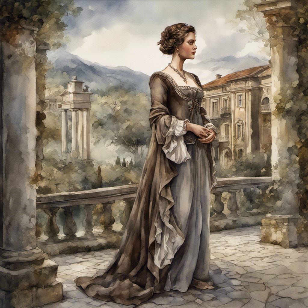 Renaissance Aristocrat at Villa Rustica: Watercolor Painting