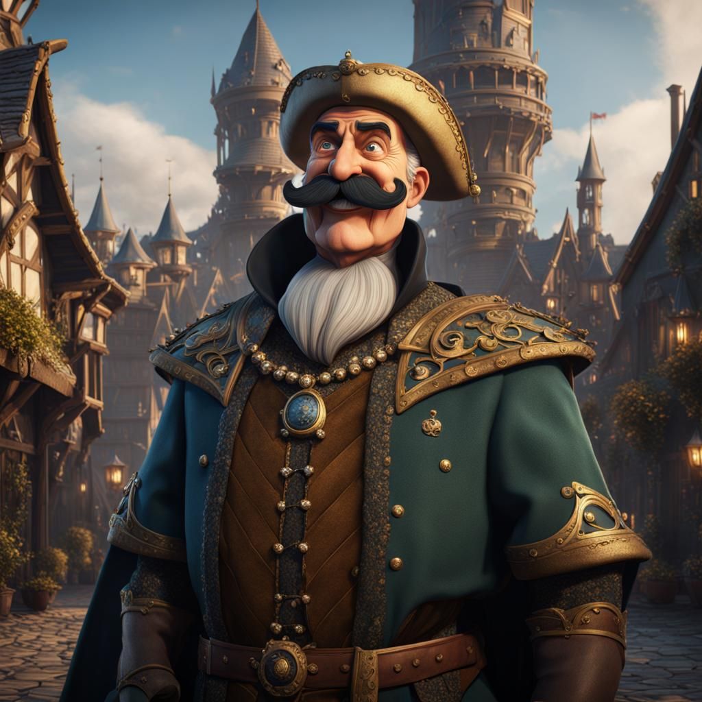 Smiling Medieval Mayor with Moustache: Detailed Matte Painti...