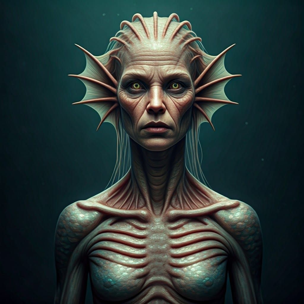 Dramatic Mermaid with Fish Features in Cinematic Style