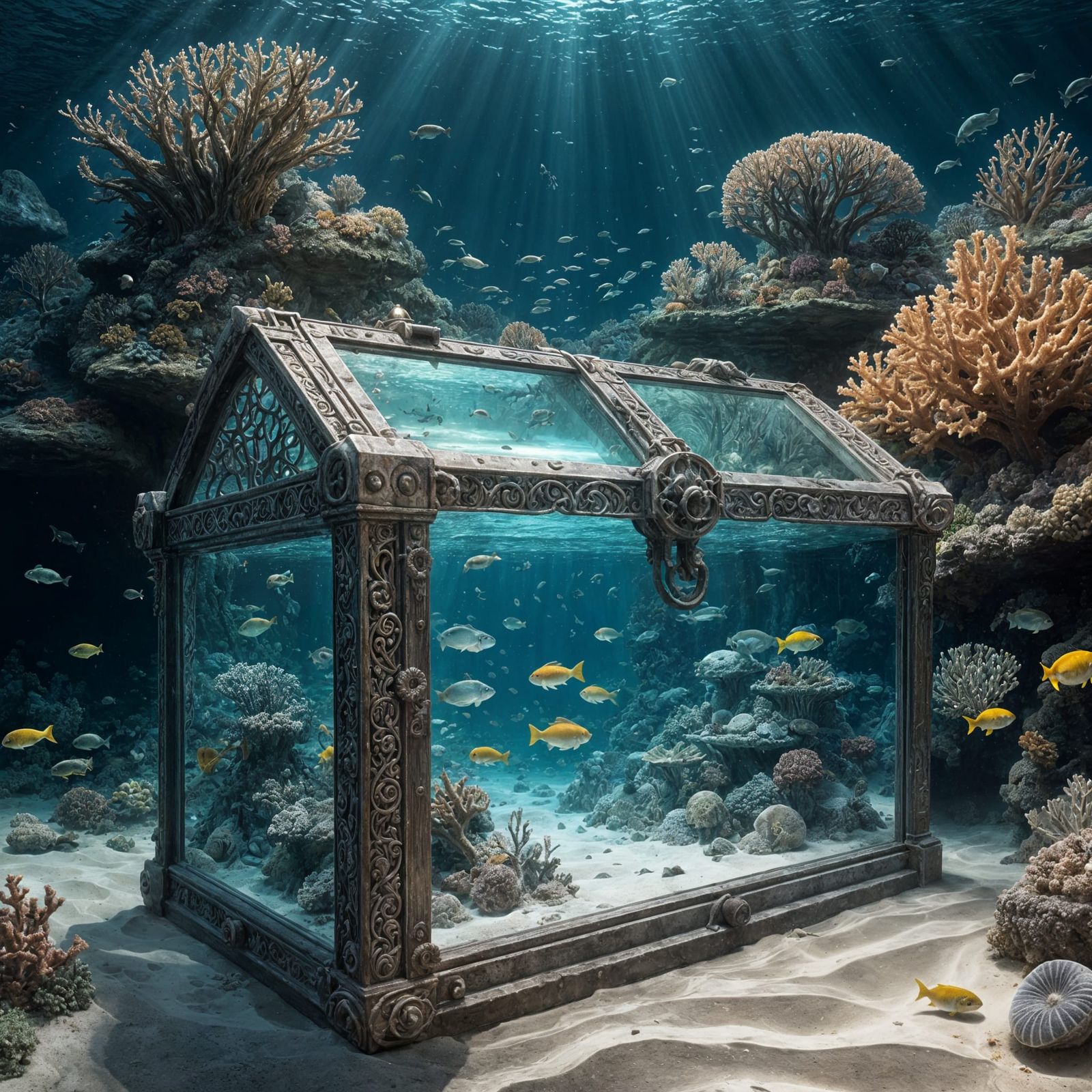 Sunlit Treasure Chest on Ocean Floor: Fantasy Art