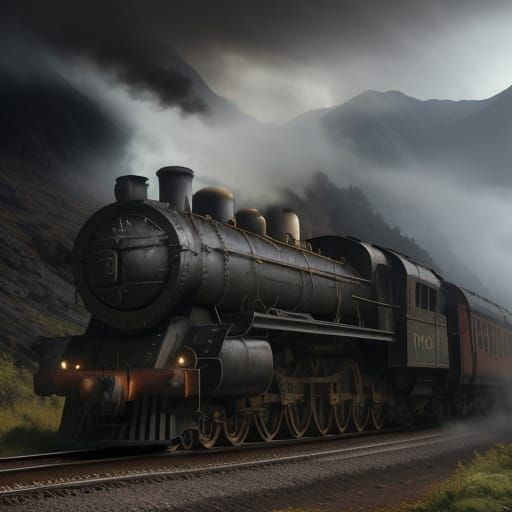 Train Speeds Through a Misty Mountain Tunnel