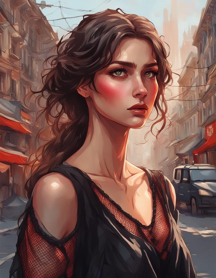 Brunette Girl Portrait in Hyperdetailed Digital Art Style
