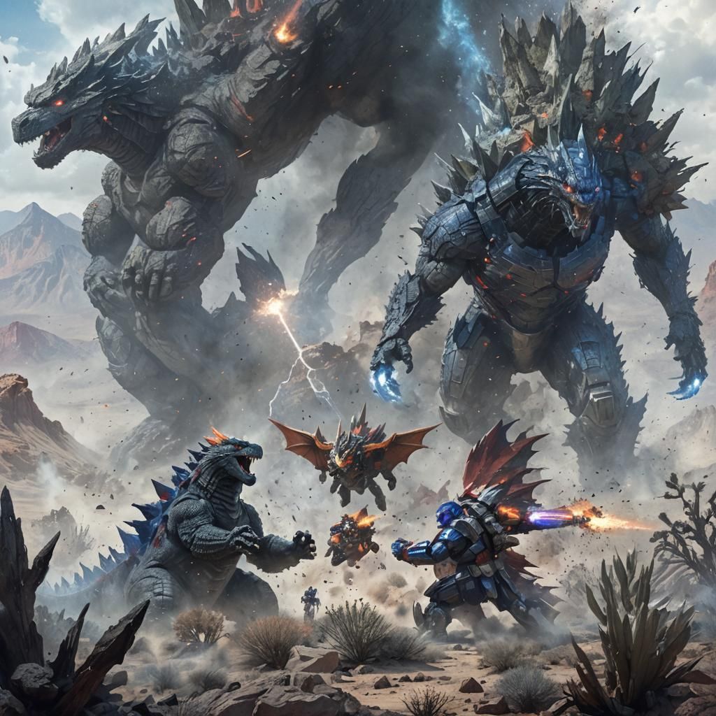 Godzilla vs Optimus Prime Epic Desert Battle