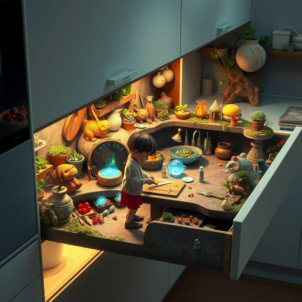 Enchanted Cutlery Drawer Realm in Modern Kitchen