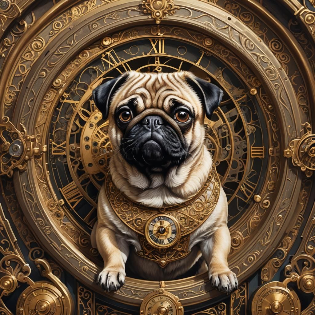 Pug Face Grandfather Clock in Fantasy Style